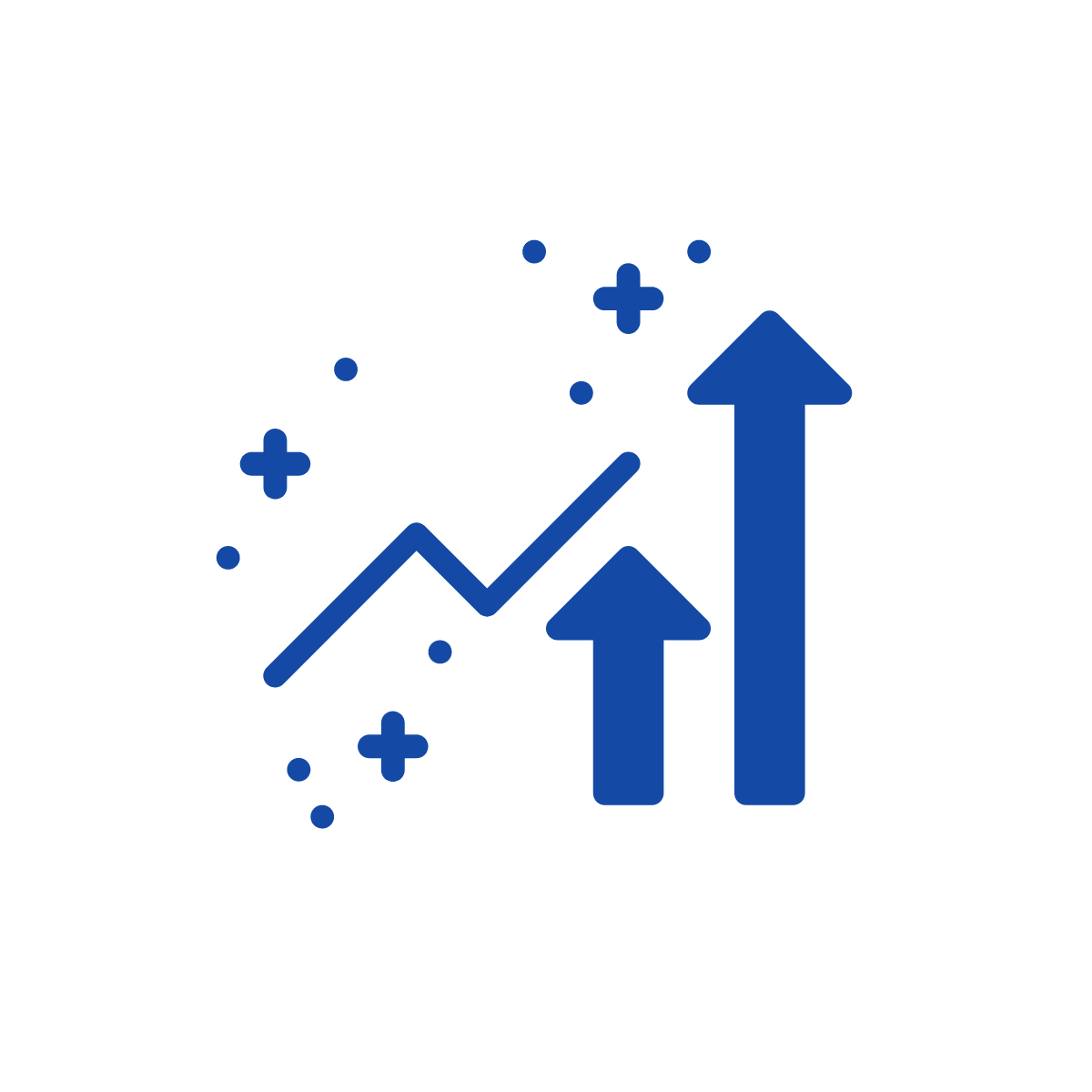 line graph rising with up arrows