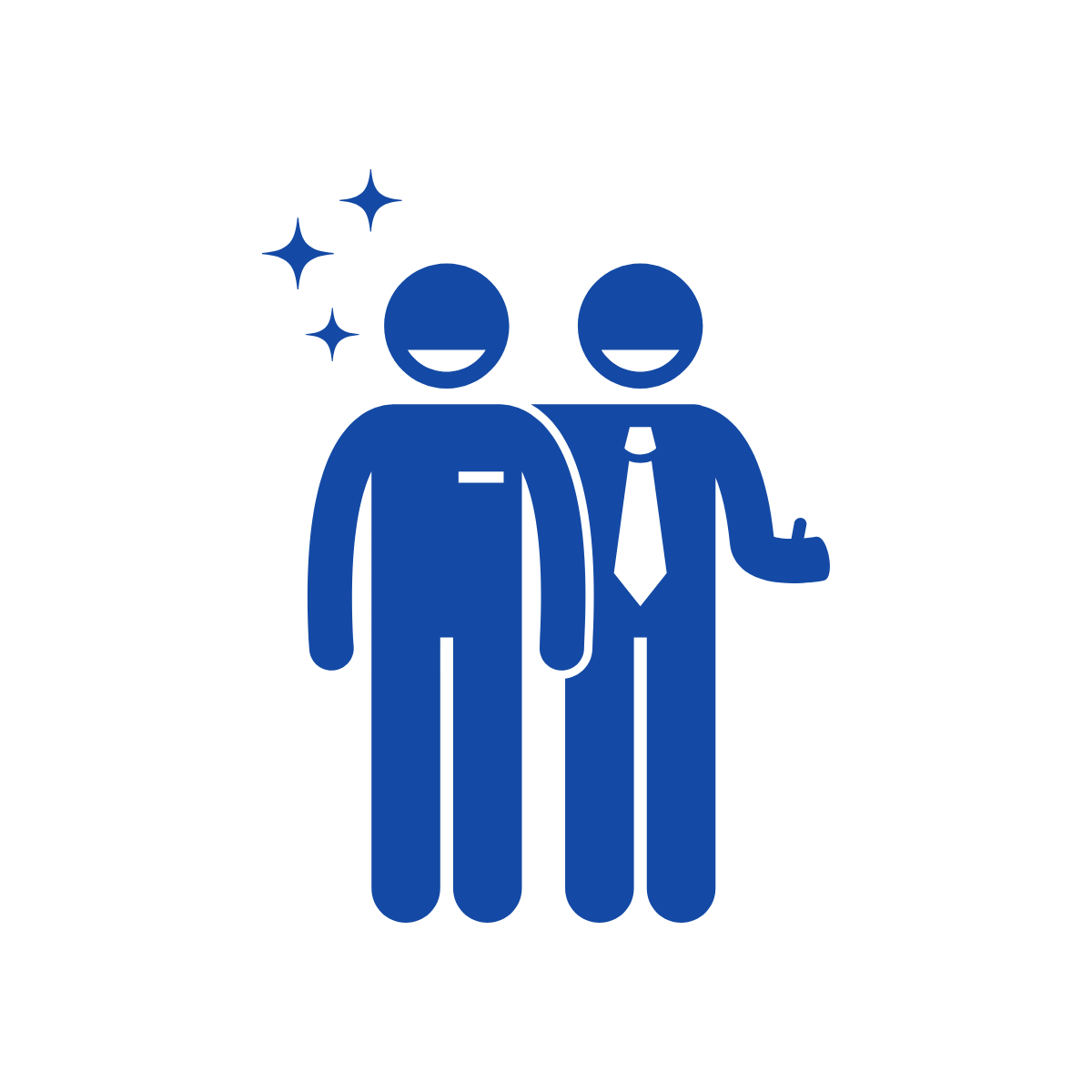 graphic of two people smiling, one with a tie giving a thumbs up