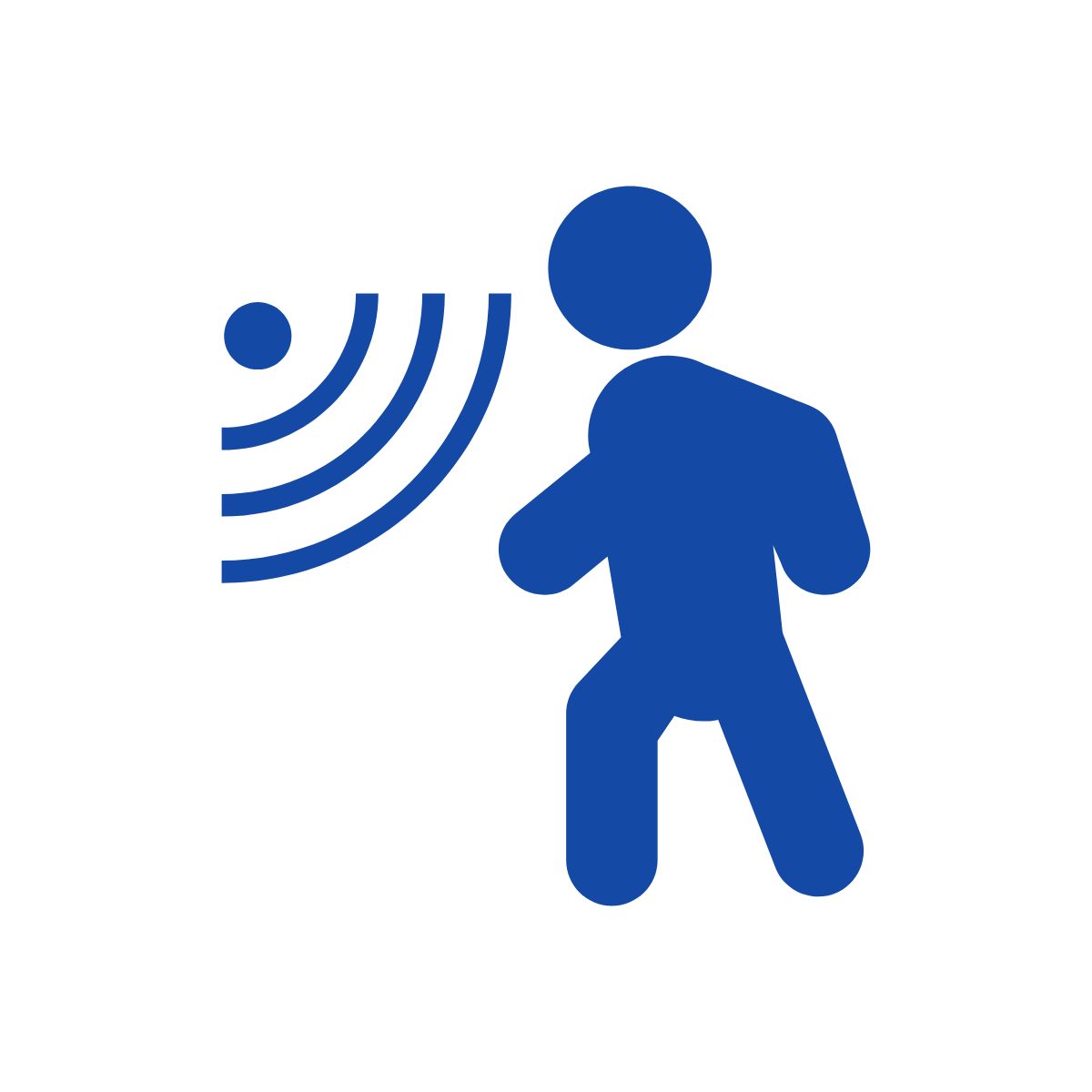 Stick figure of person with sensor waves show person detection